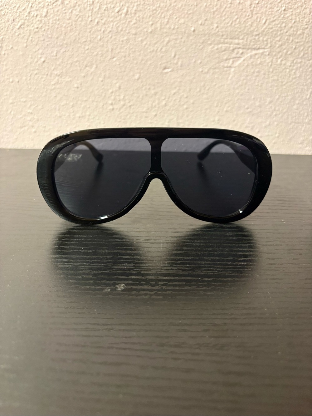 Oversized Black Shield Aviator Sunglasses Dark Lens Y2K Streetwear